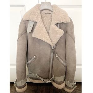 AllSaints Hawley Oversized Shearling Jacket, Pebble Grey